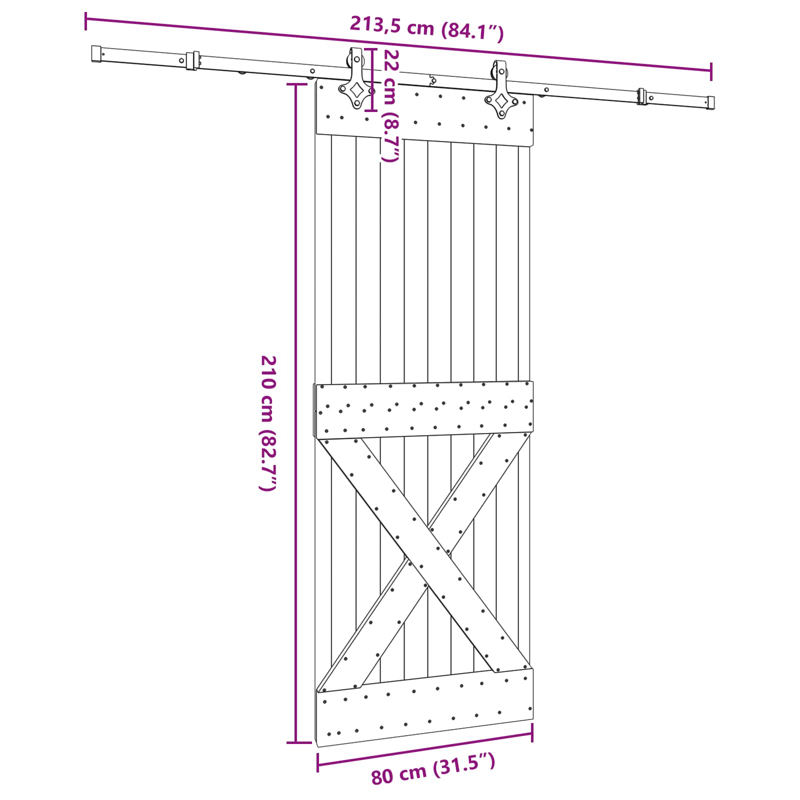 Sliding Door Pine Wood 80x210cm Natural Black | Simpledeals