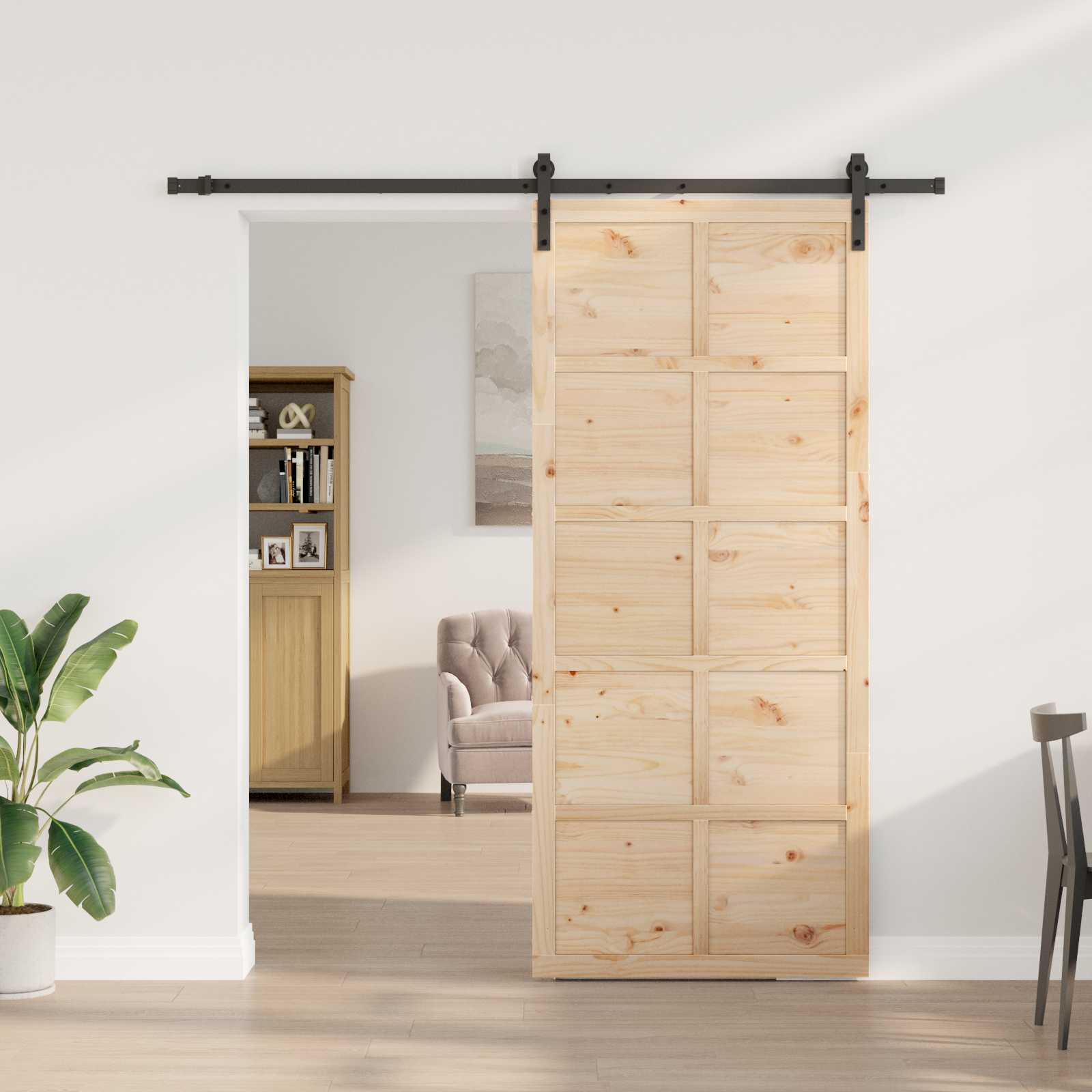 Sliding Door Solid Pine Wood 90x208cm | Simpledeals