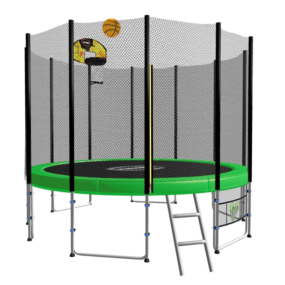 8ft Green Blizzard Trampoline with Basketball Set Outdoor Fun