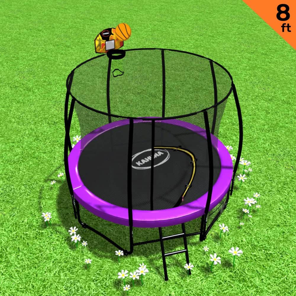8ft Outdoor Trampoline with Basketball Hoop Purple Backyard Fun Fitness