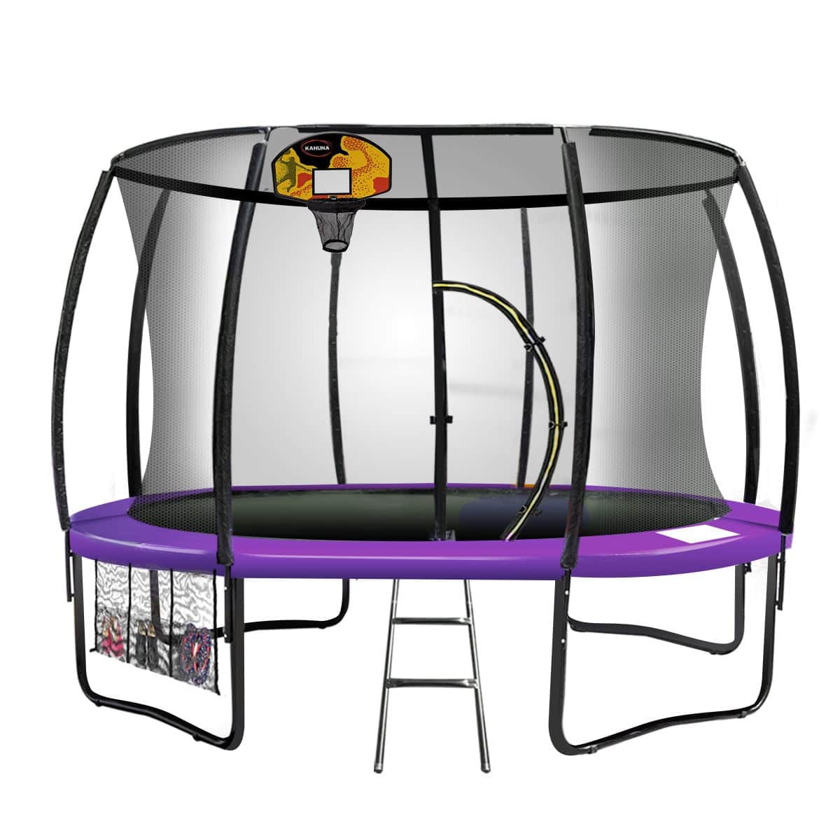 8ft Outdoor Trampoline with Basketball Hoop Purple Backyard Fun Fitness