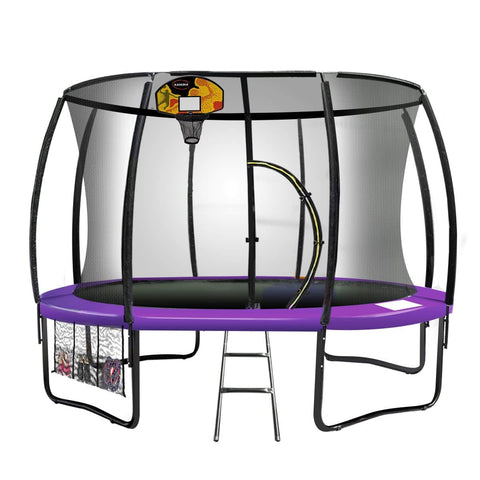 8ft Outdoor Trampoline with Basketball Hoop Purple Backyard Fun Fitness