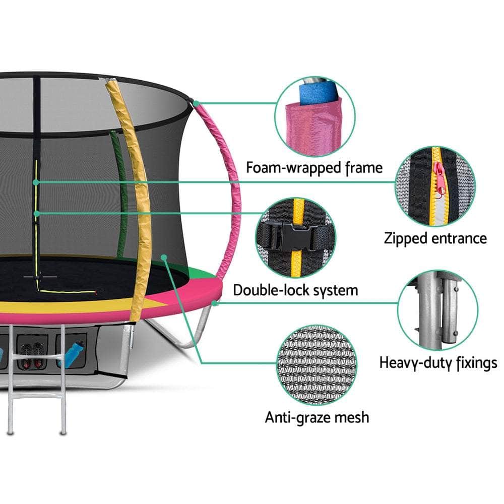 8FT Trampoline Round Trampolines Kids Multi-coloured