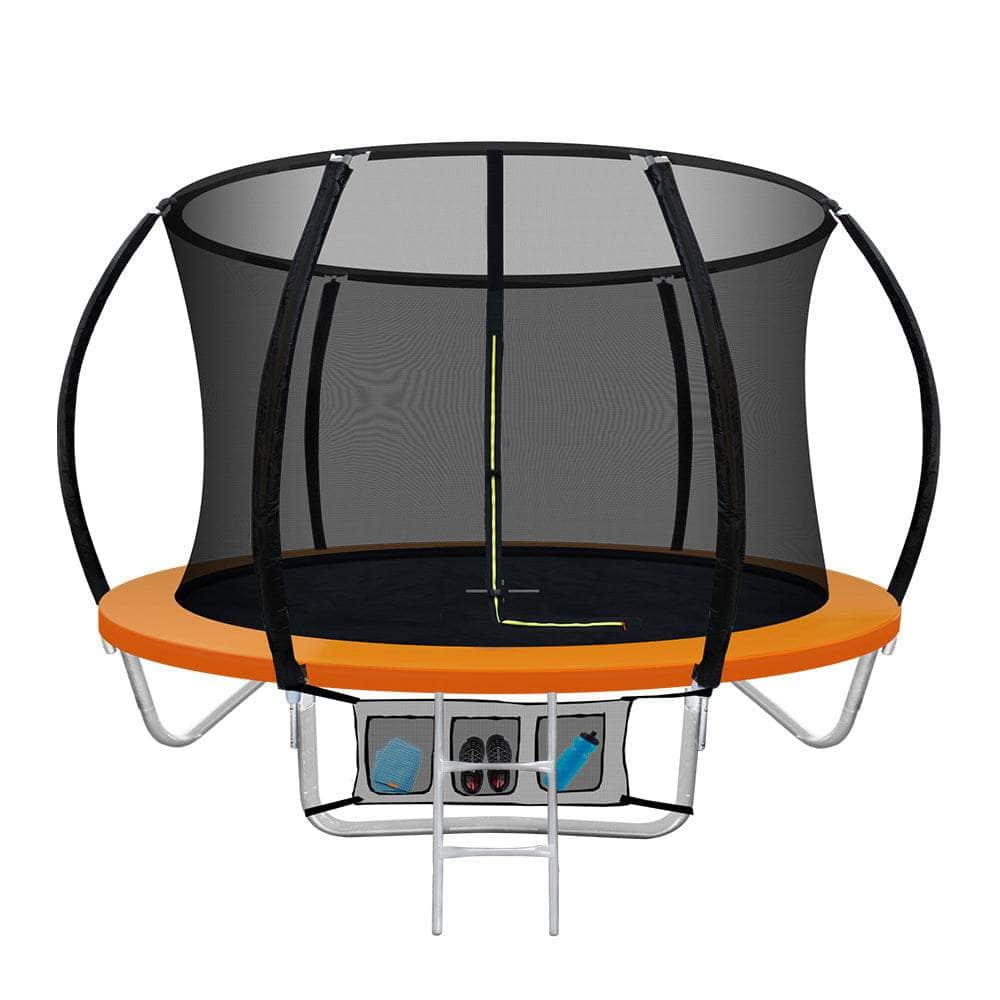 8FT Trampoline Round Trampolines Kids Present Gift Enclosure Safety Net Pad Outdoor Orange