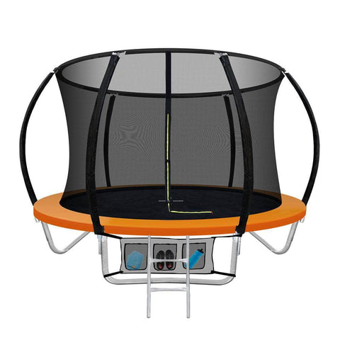 8FT Trampoline Round Trampolines Kids Present Gift Enclosure Safety Net Pad Outdoor Orange