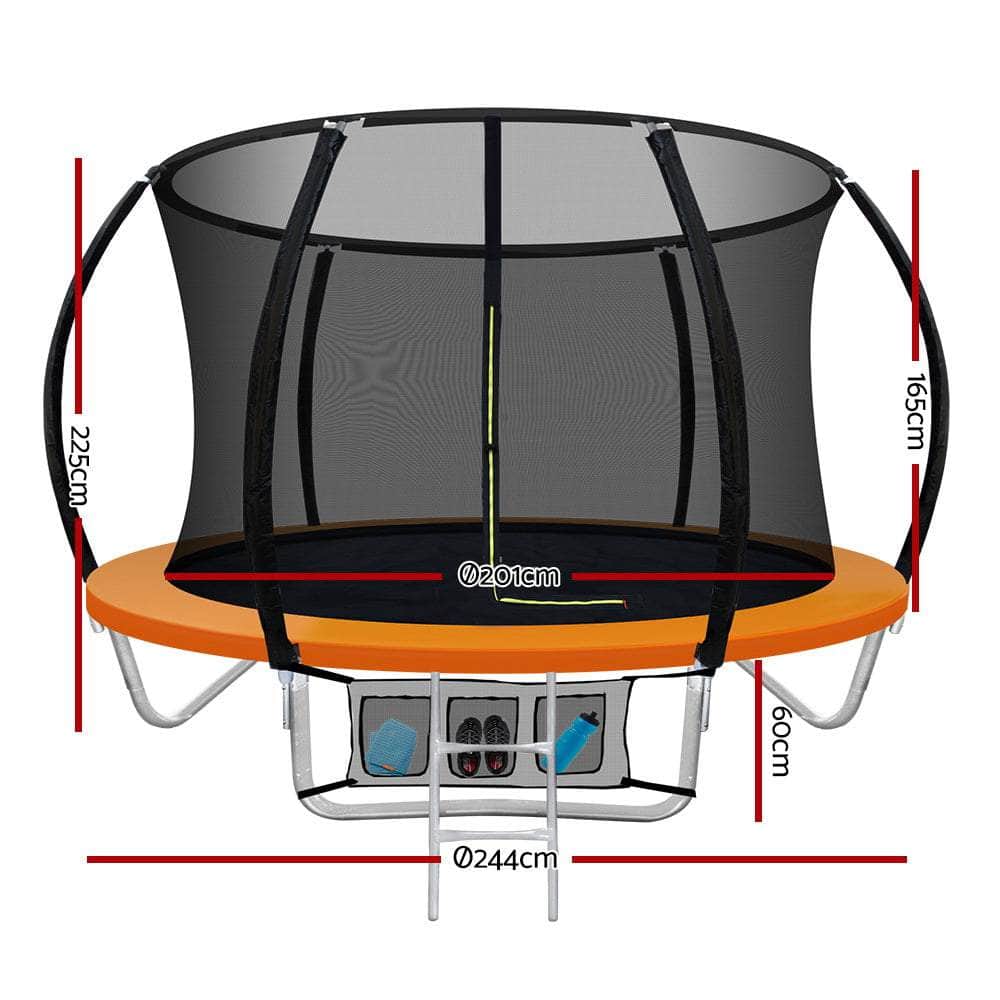 8FT Trampoline Round Trampolines Kids Present Gift Enclosure Safety Net Pad Outdoor Orange