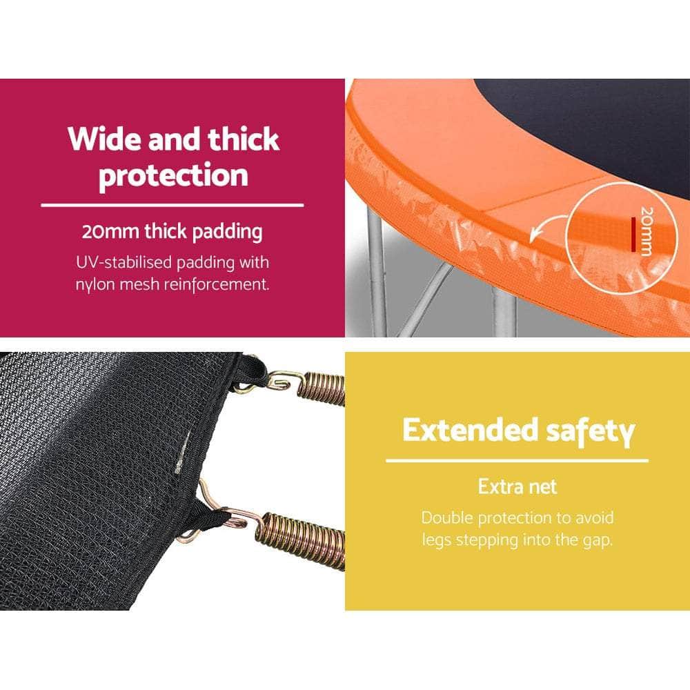 8FT Trampoline Round Trampolines Kids Present Gift Enclosure Safety Net Pad Outdoor Orange