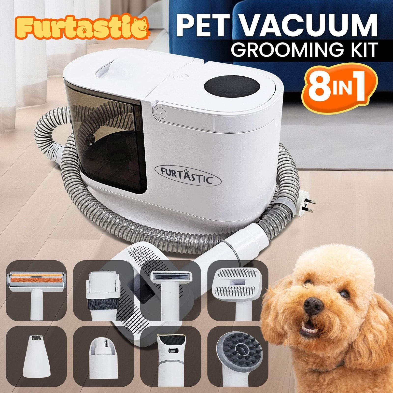 8-in-1 XL Pet Grooming Kit Vacuum Cleaner, Groomer
