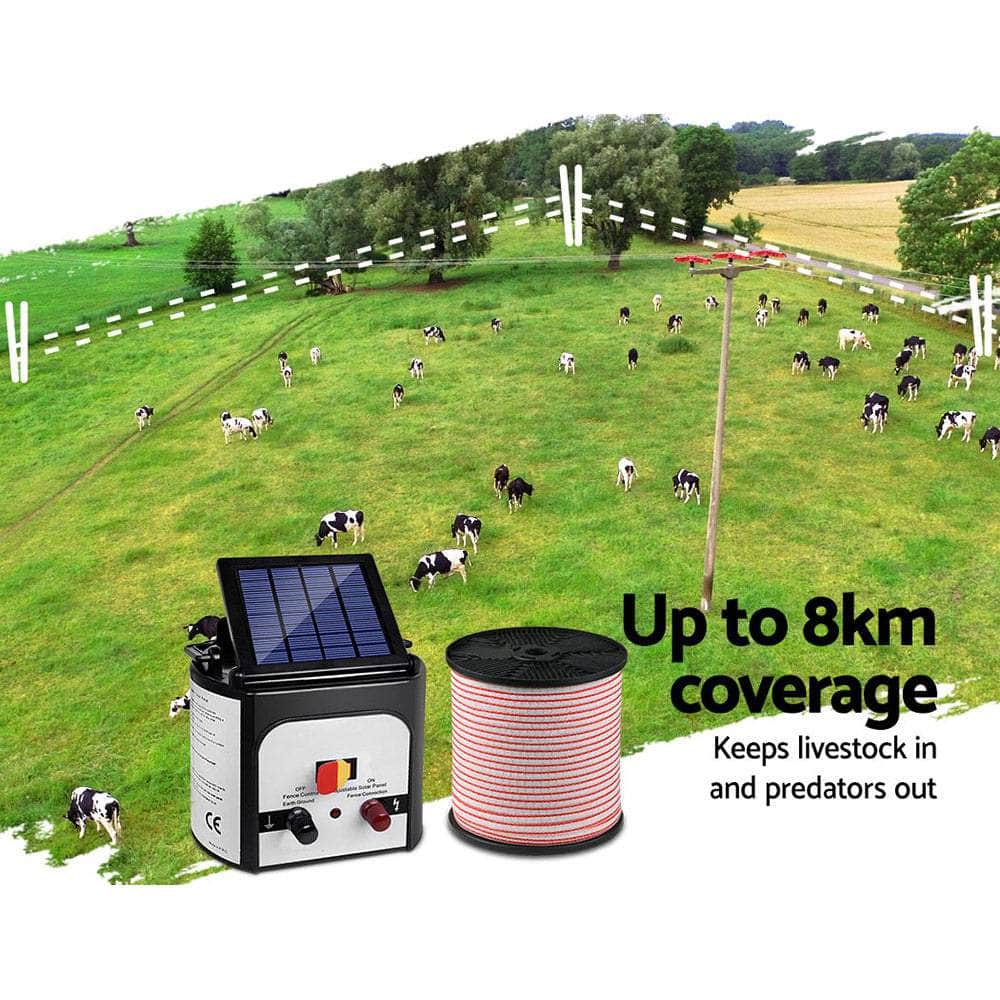 8km Solar Electric Fence Energiser Charger with 400M Tape and 25pcs Insulators