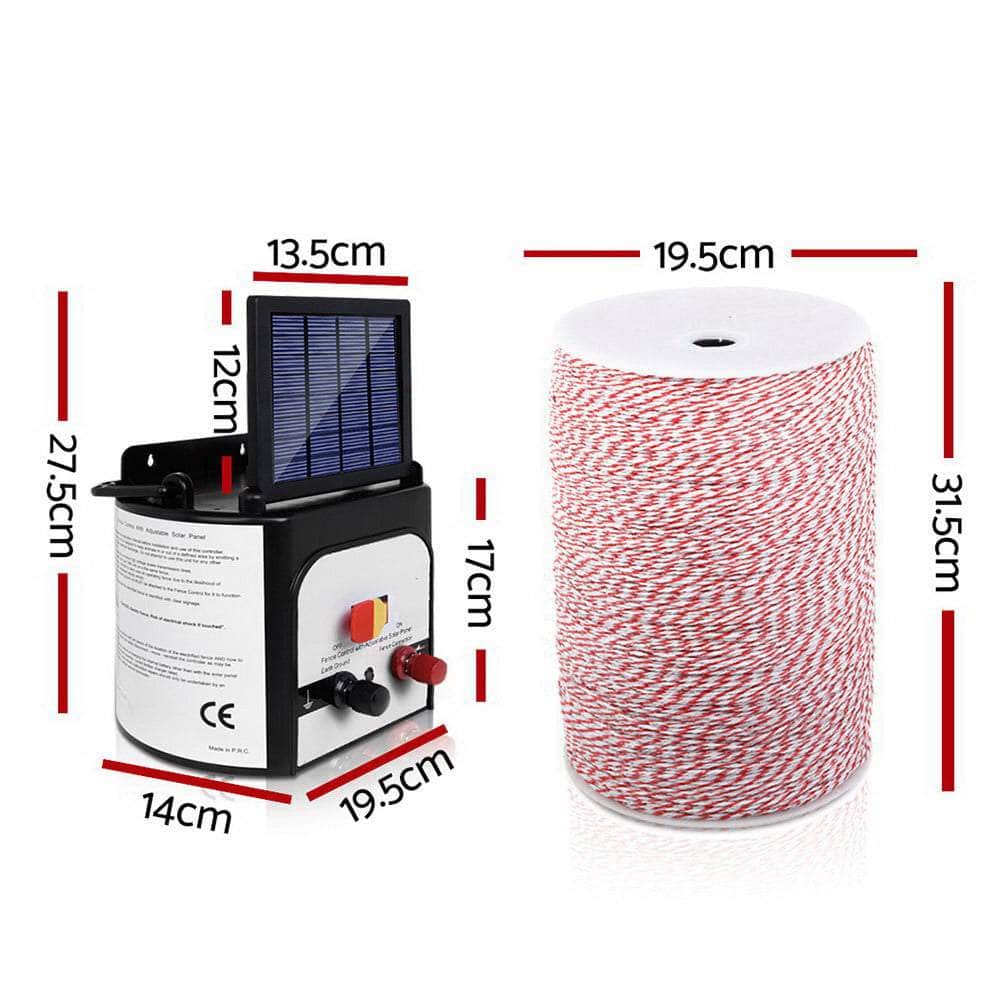 8KM Solar Electric Fence Energiser Energizer 0.3J + 2000M Poly Fencing Wire Tape