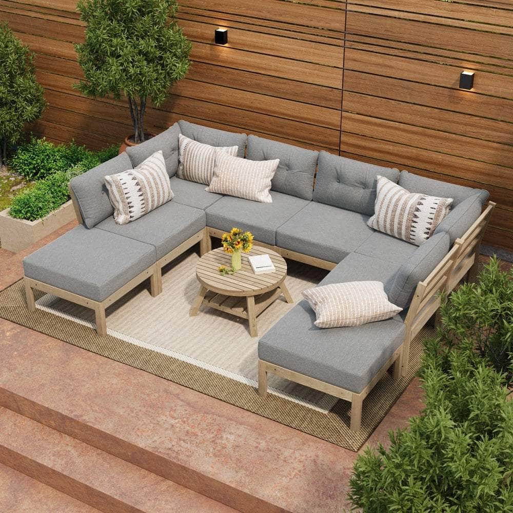 8PCS & 9PC Outdoor Sofa Set Lounge Setting Table Chair - Grey
