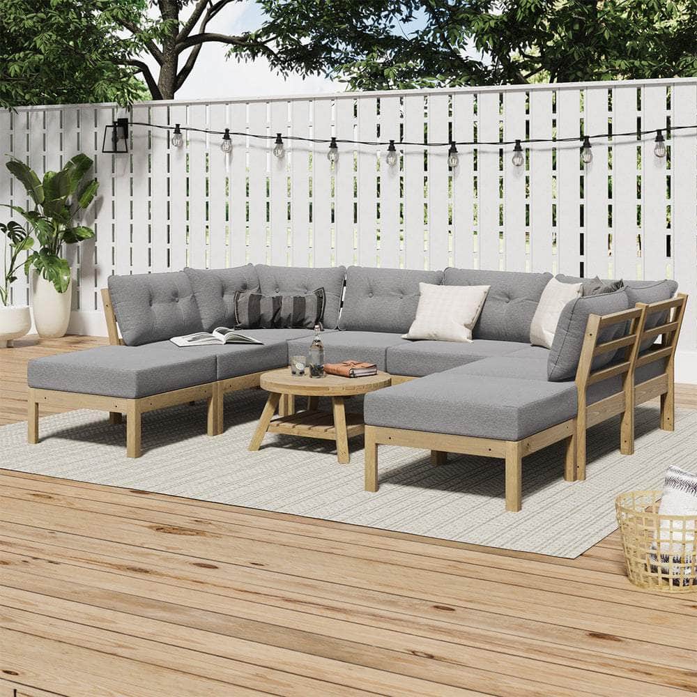 8PCS & 9PC Outdoor Sofa Set Lounge Setting Table Chair - Grey