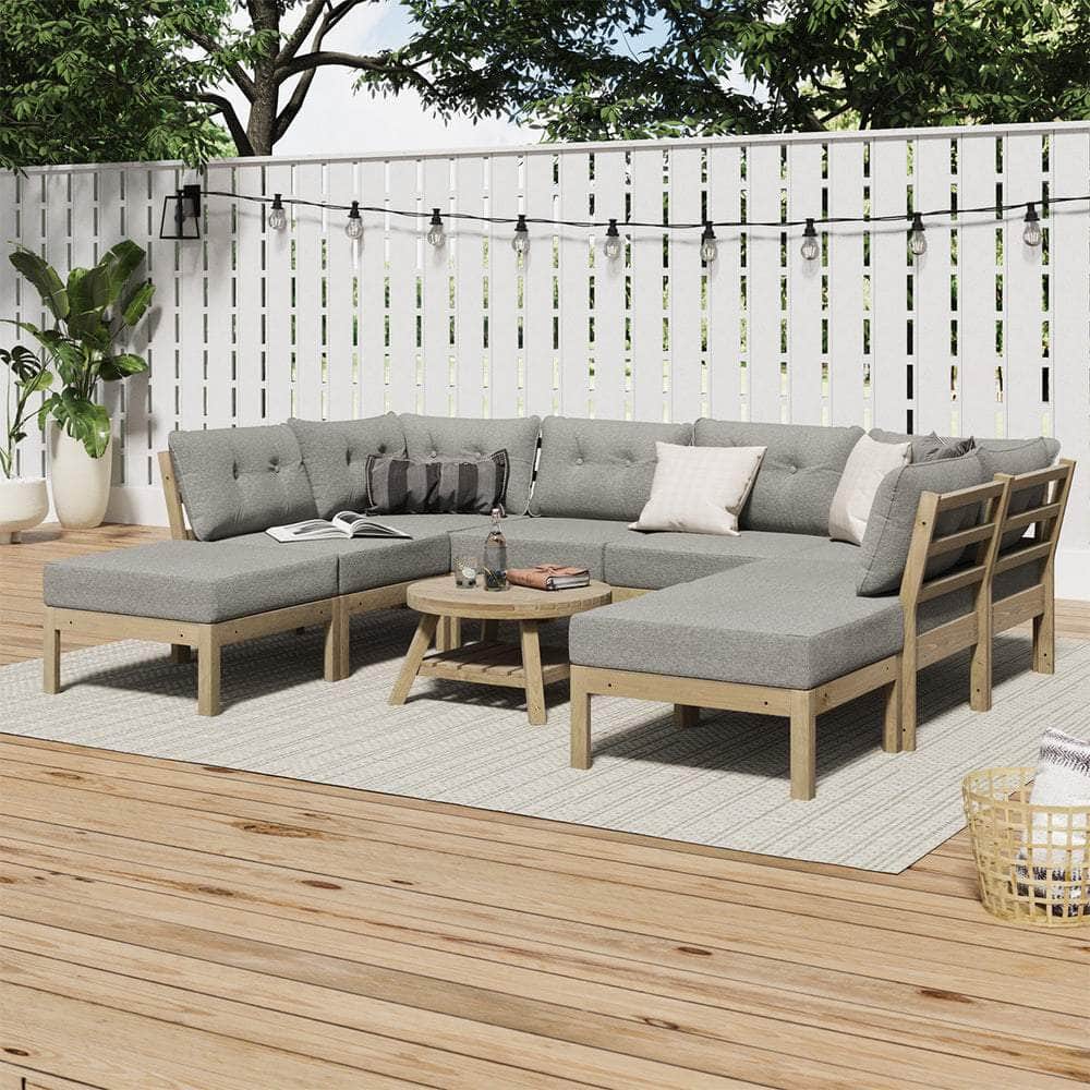 8PCS & 9PCS Outdoor Sofa Set Lounge Patio Furniture Beige Garden Seating Set