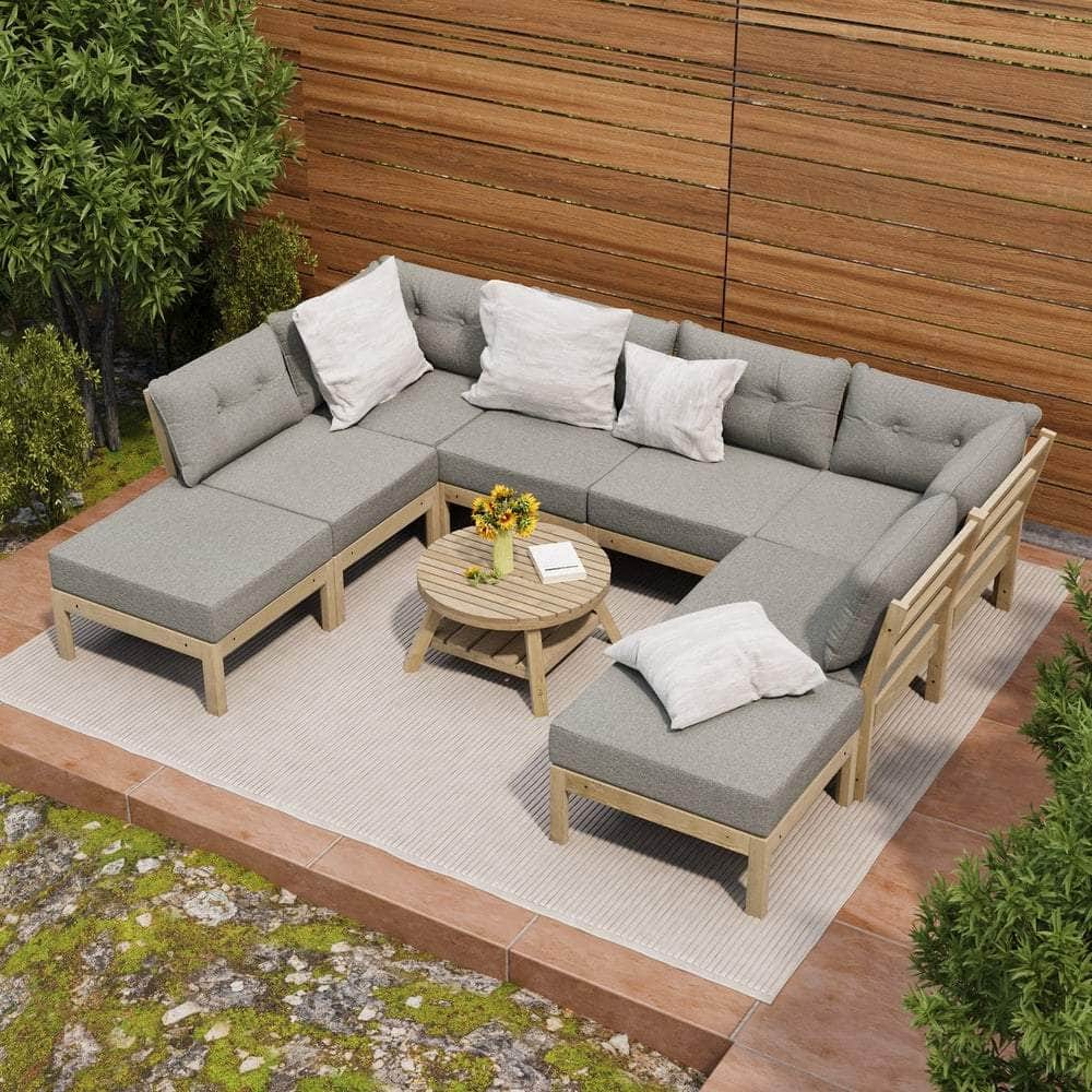 8PCS & 9PCS Outdoor Sofa Set Lounge Patio Furniture Beige Garden Seating Set