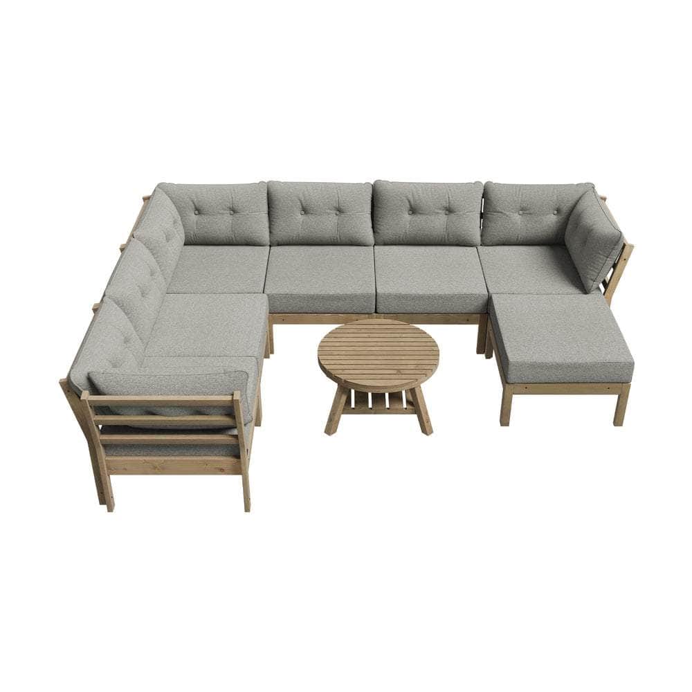 8PCS & 9PCS Outdoor Sofa Set Lounge Patio Furniture Beige Garden Seating Set