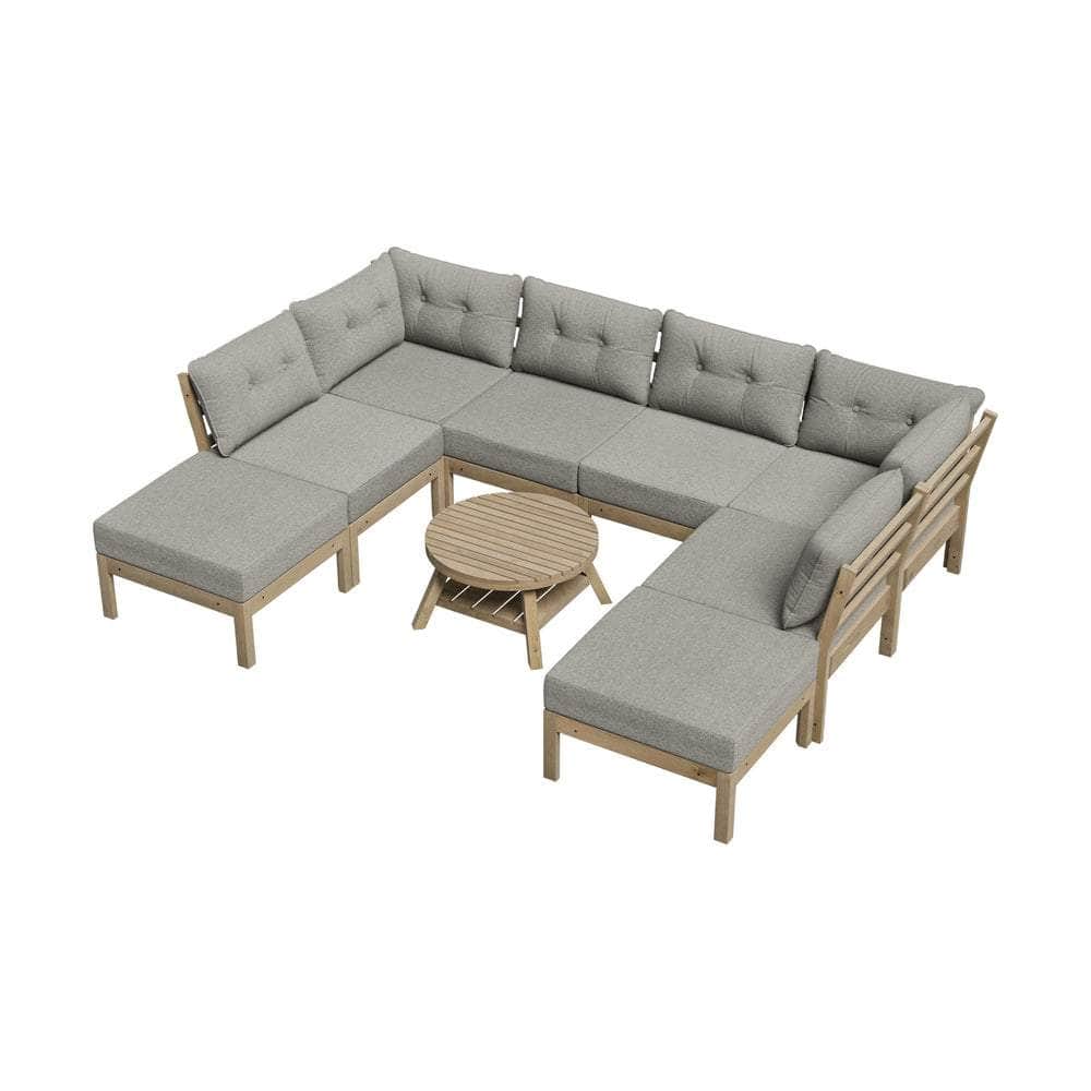 8PCS & 9PCS Outdoor Sofa Set Lounge Patio Furniture Beige Garden Seating Set