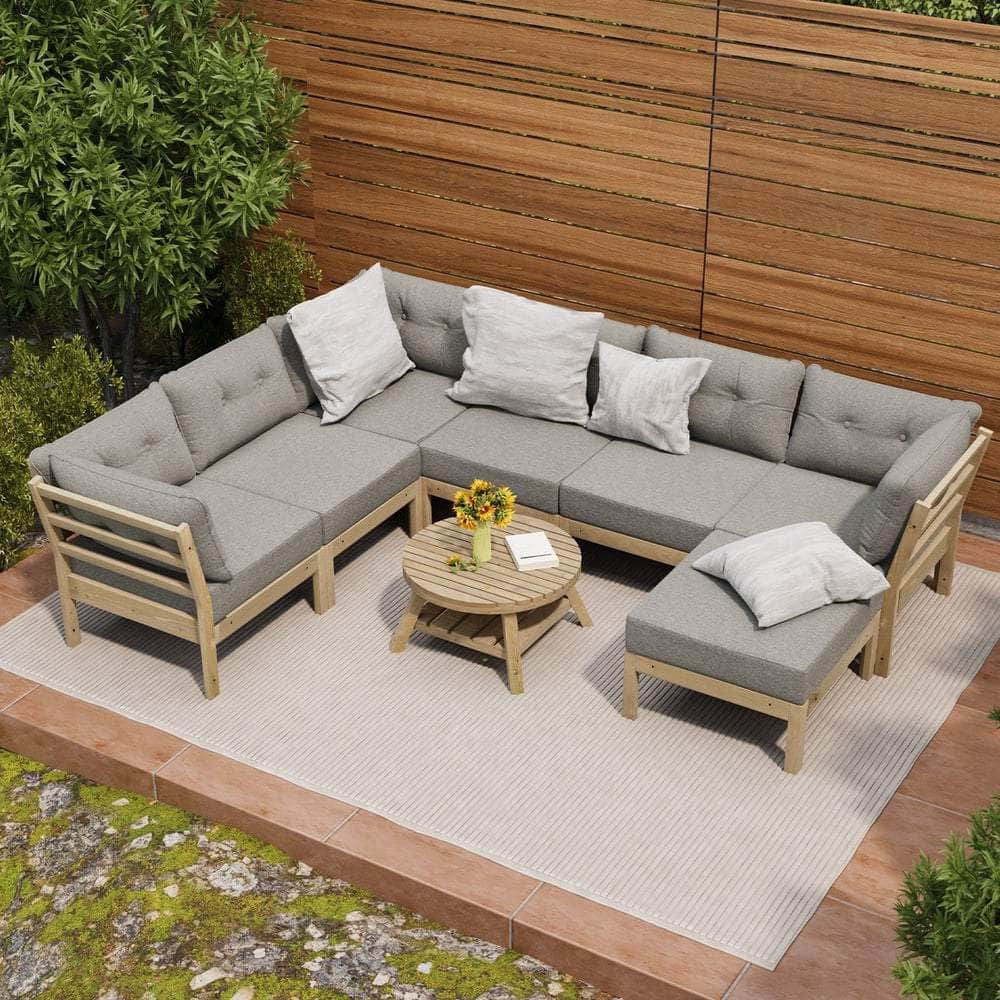 8PCS & 9PCS Outdoor Sofa Set Lounge Patio Furniture Beige Garden Seating Set