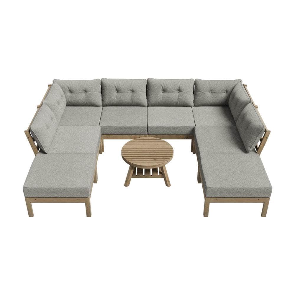 8PCS & 9PCS Outdoor Sofa Set Lounge Patio Furniture Beige Garden Seating Set