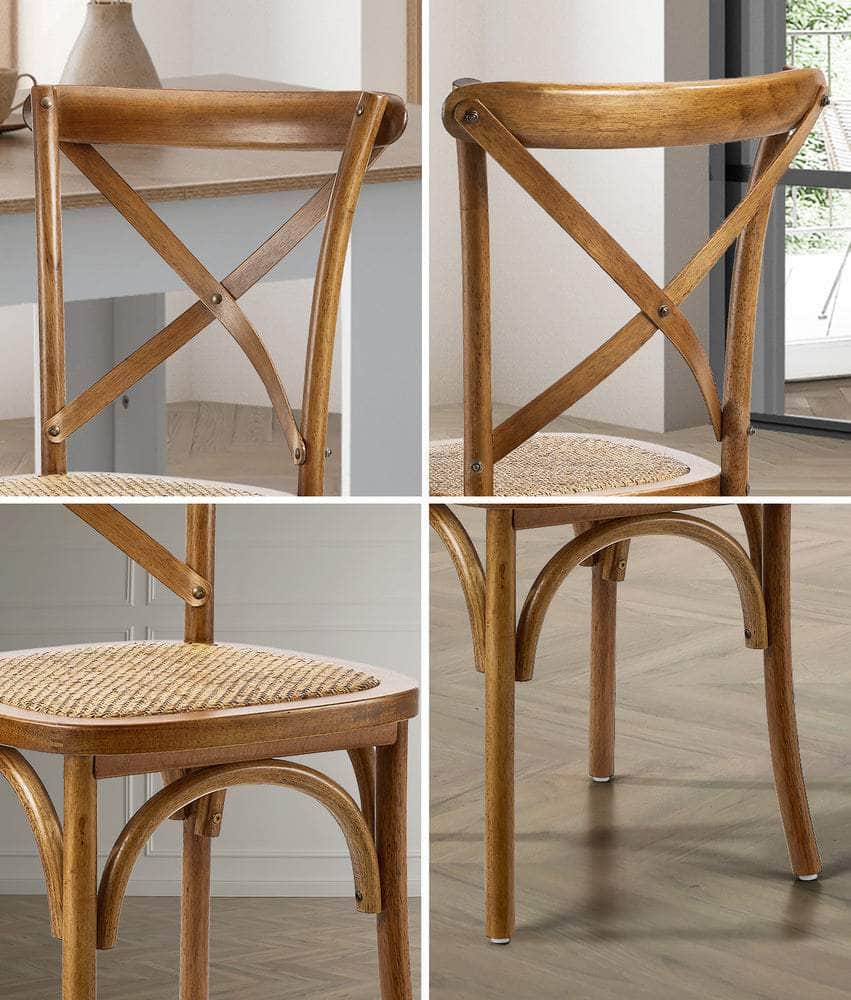 8PCS Crossback Wooden Dining Chair Rattan Seat Walnut