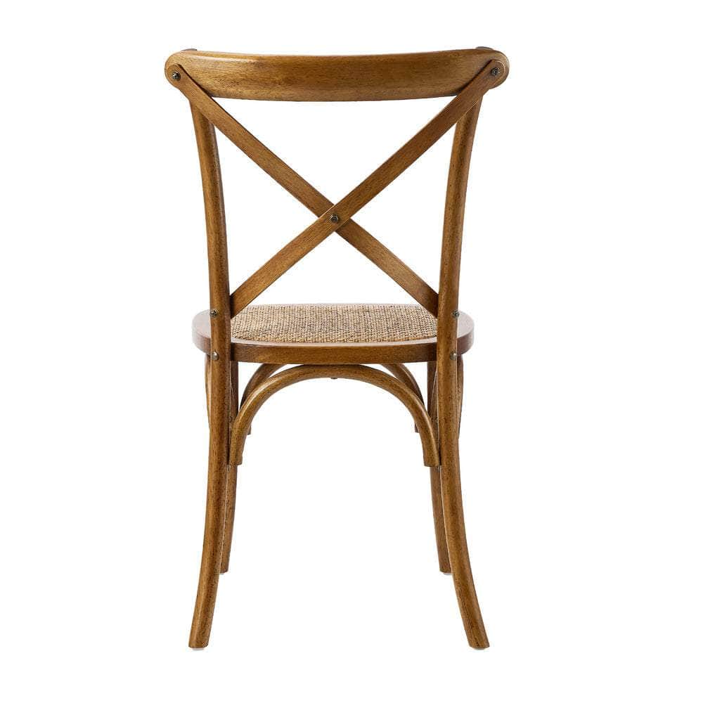 8PCS Crossback Wooden Dining Chair Rattan Seat Walnut