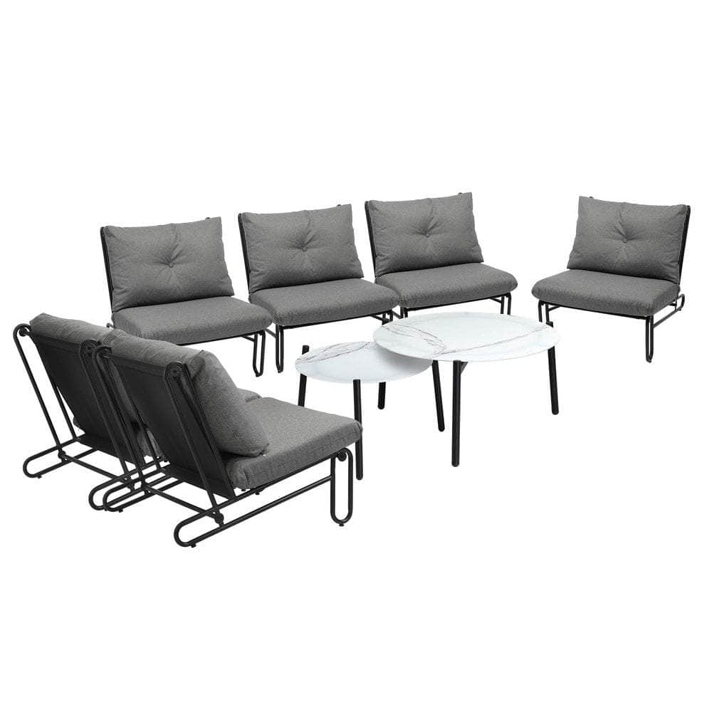 8PCS Outdoor Sofa Set Nesting Coffee Table with Chairs Beige