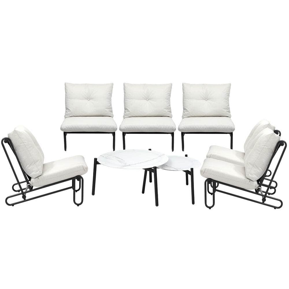 8PCS Outdoor Sofa Set Nesting Coffee Table with Chairs Beige