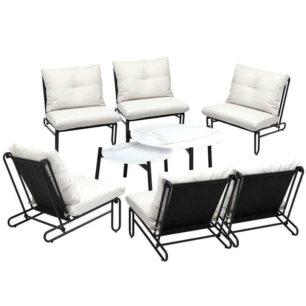 8PCS Outdoor Sofa Set Nesting Coffee Table with Chairs Beige