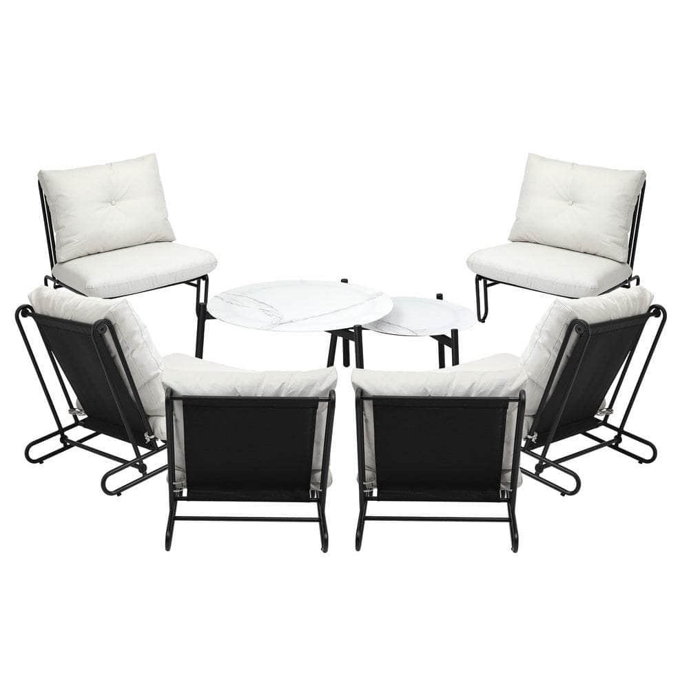 8PCS Outdoor Sofa Set Nesting Coffee Table with Chairs Beige