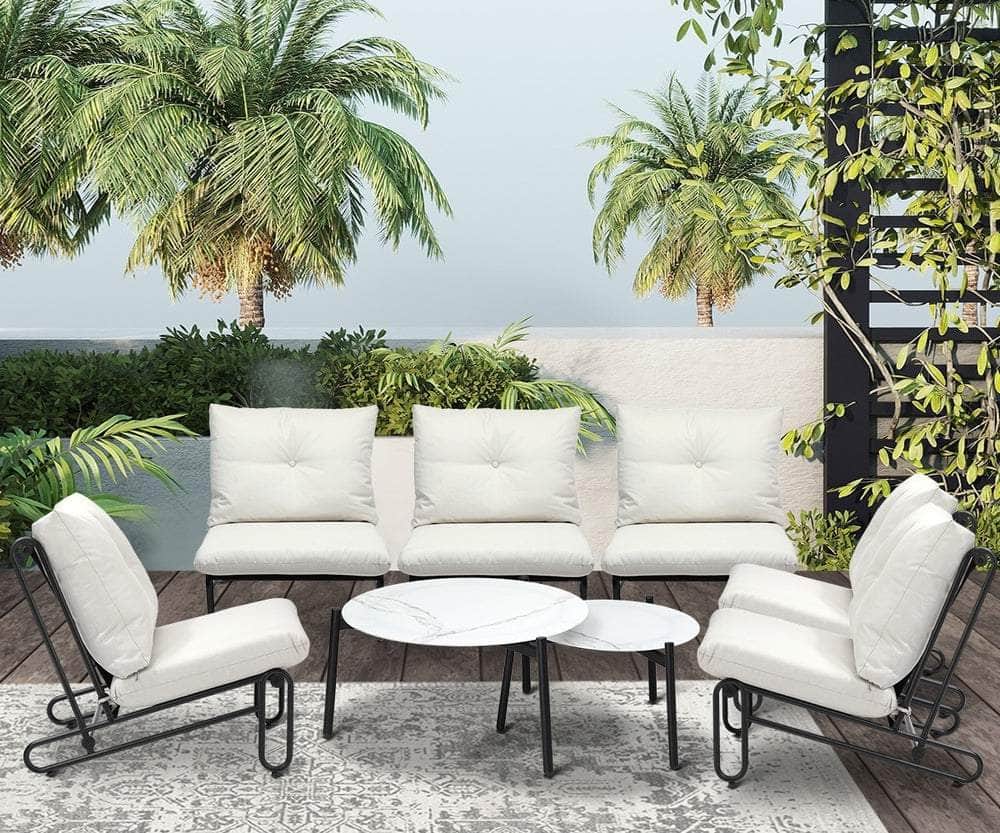 8PCS Outdoor Sofa Set Nesting Coffee Table with Chairs Beige