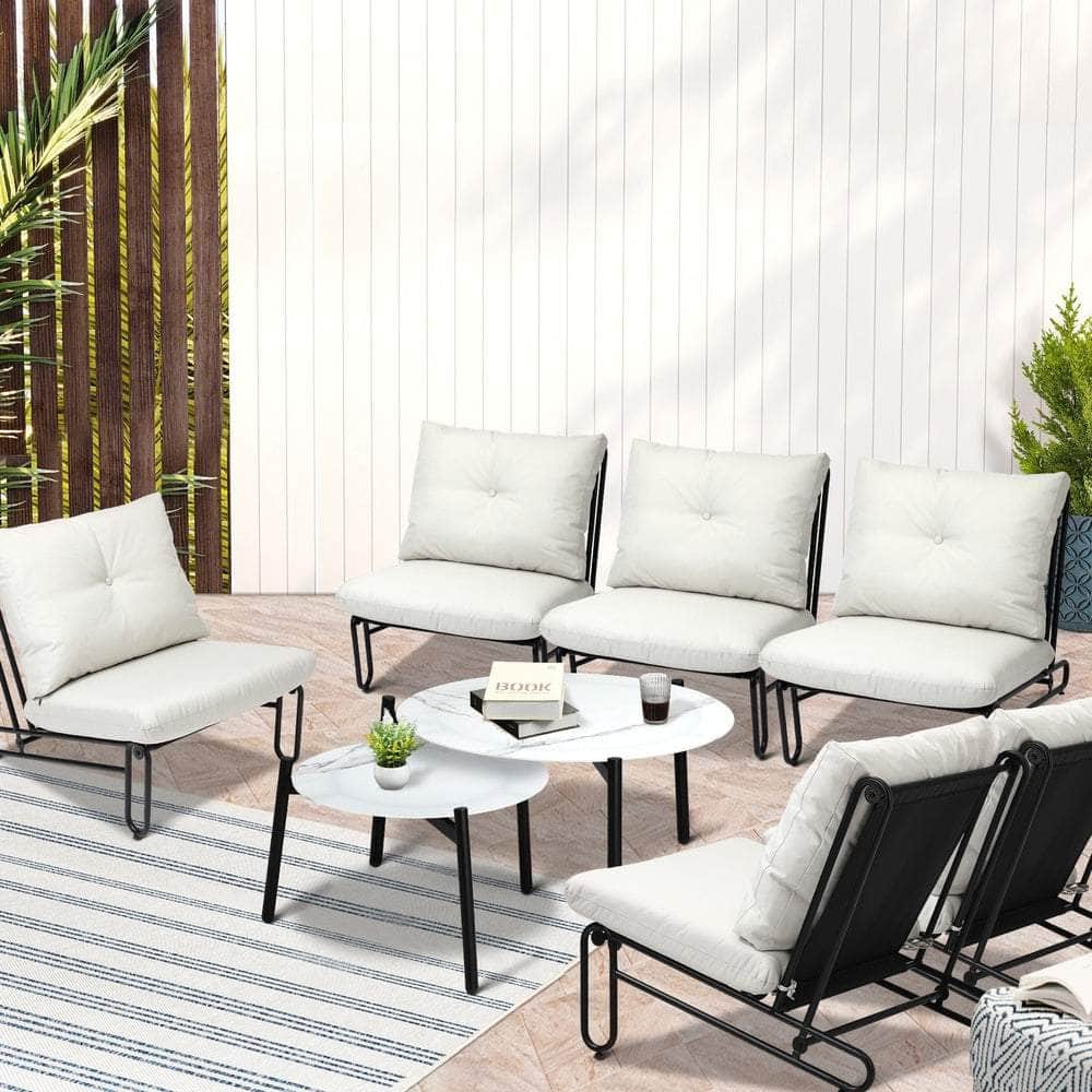 8PCS Outdoor Sofa Set Nesting Coffee Table with Chairs Beige