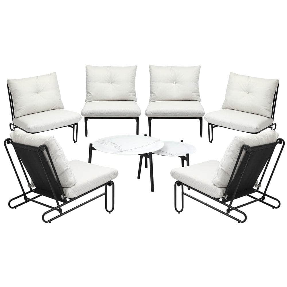 8PCS Outdoor Sofa Set Nesting Coffee Table with Chairs Beige