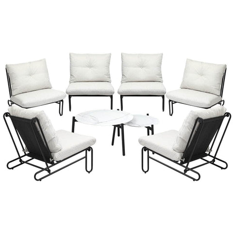 8PCS Outdoor Sofa Set Nesting Coffee Table with Chairs Beige