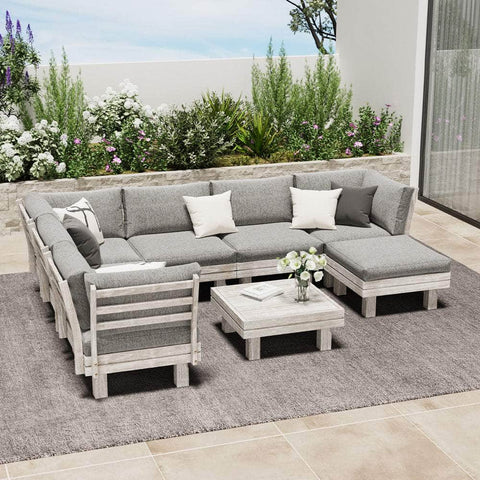 8PCS Outdoor Sofa Set Wooden Lounge Setting Table Chair