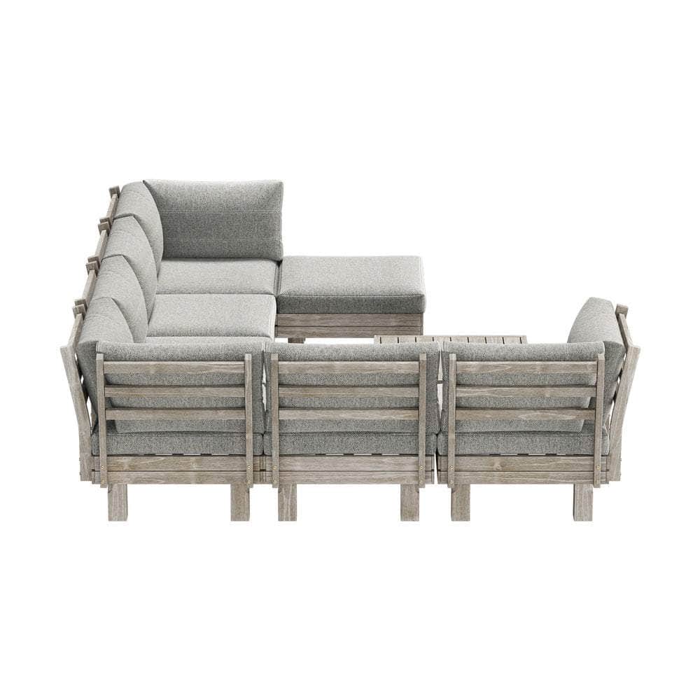 8PCS Outdoor Sofa Set Wooden Lounge Setting Table Chair