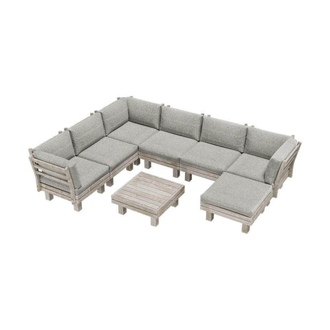 8PCS Outdoor Sofa Set Wooden Lounge Setting Table Chair