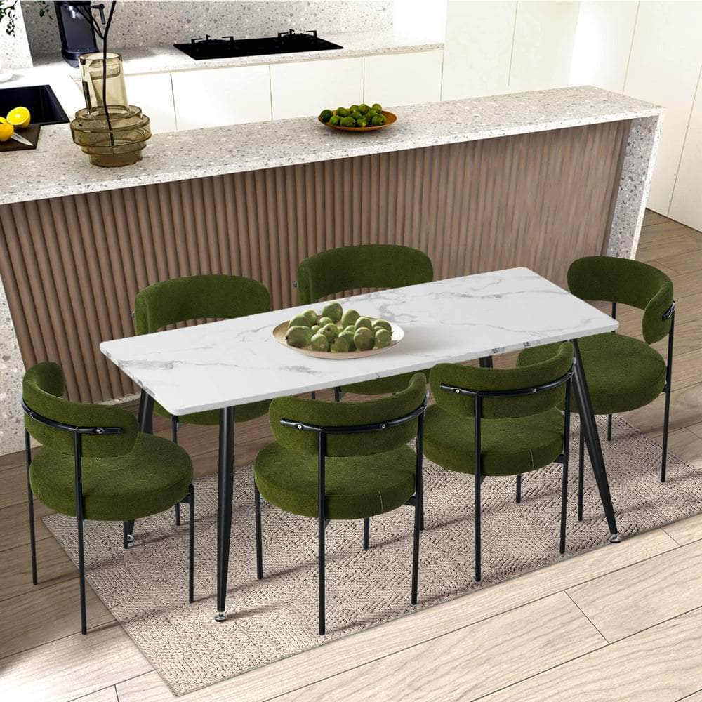8x & 6x Dining Chair Round Boucle Seats Backrest Green
