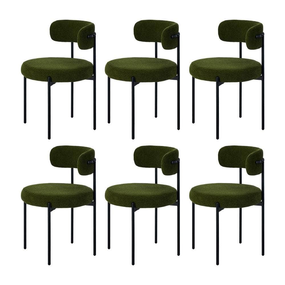 8x & 6x Dining Chair Round Boucle Seats Backrest Green