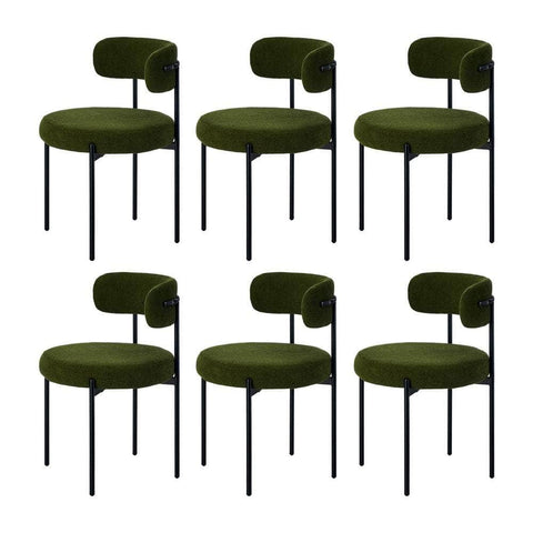 8x & 6x Dining Chair Round Boucle Seats Backrest Green