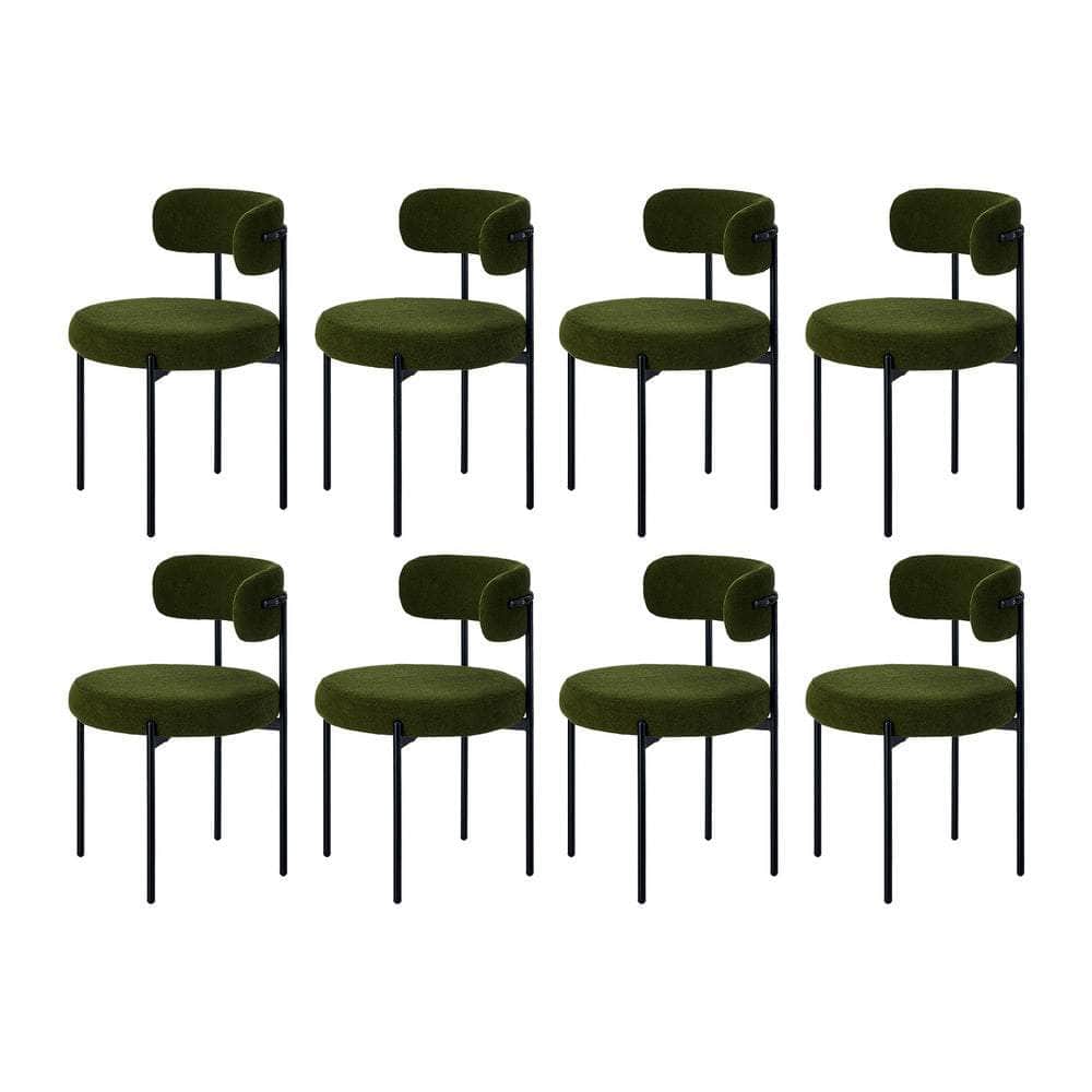 8x & 6x Dining Chair Round Boucle Seats Backrest Green