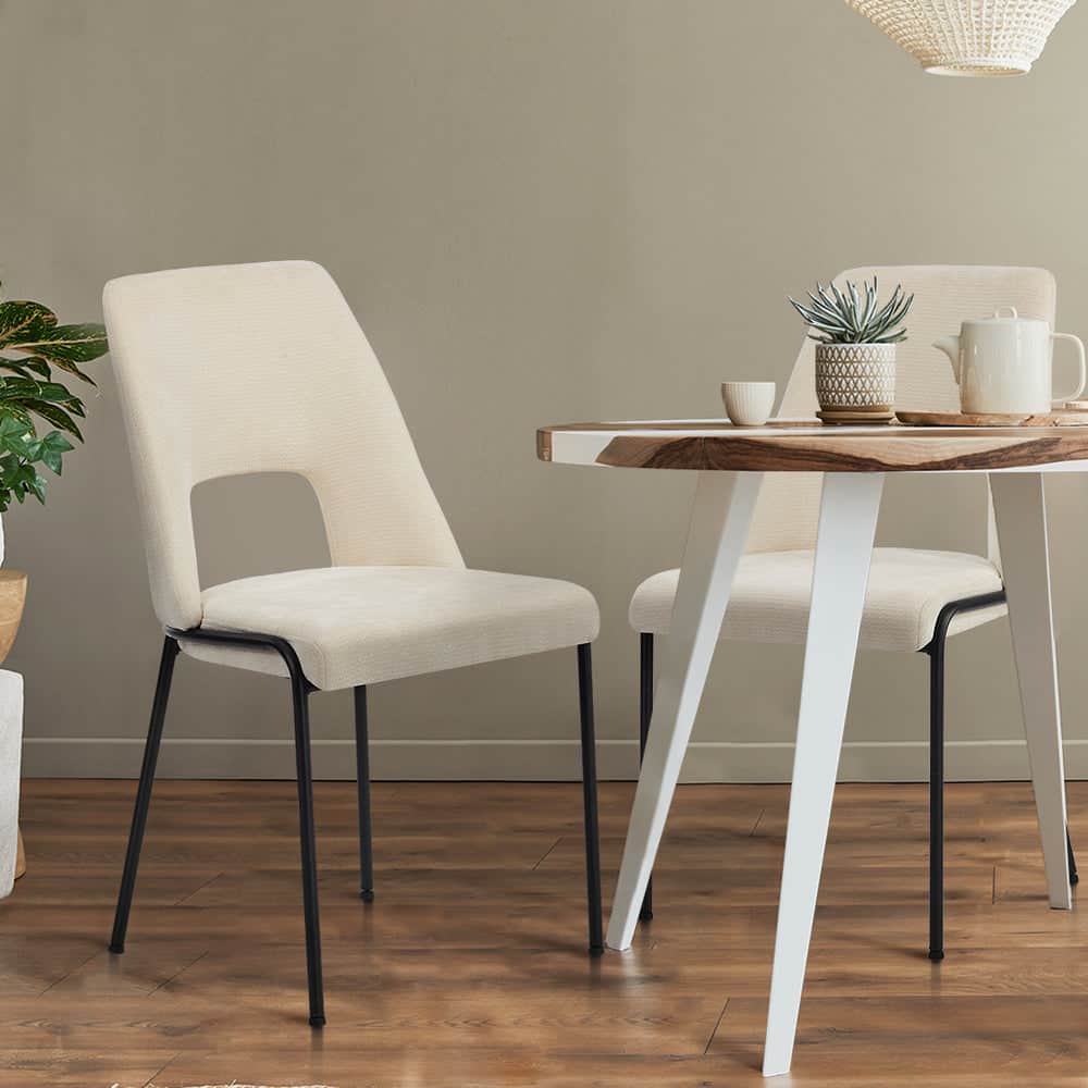 8x Dining Chairs Chenille Fabric Upholstered Kitchen Side Chairs Beige Green & Grey