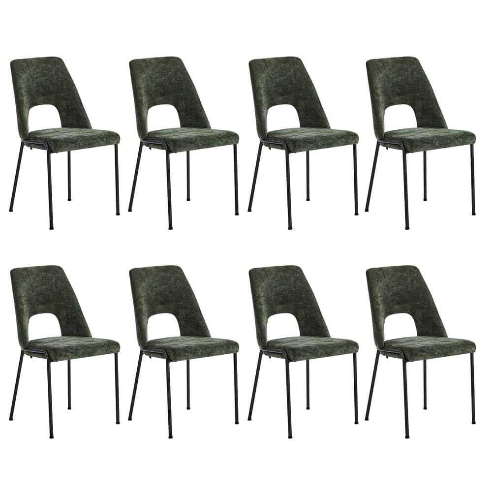 8x Dining Chairs Chenille Fabric Upholstered Kitchen Side Chairs Beige Green & Grey