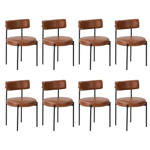 8x Dining Chairs Set Round PU Leather Padded Seat Kitchen Dining Black & Brown