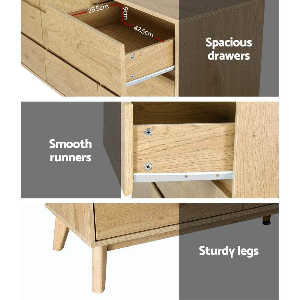9-Drawer Oak Dresser for Bedroom Storage