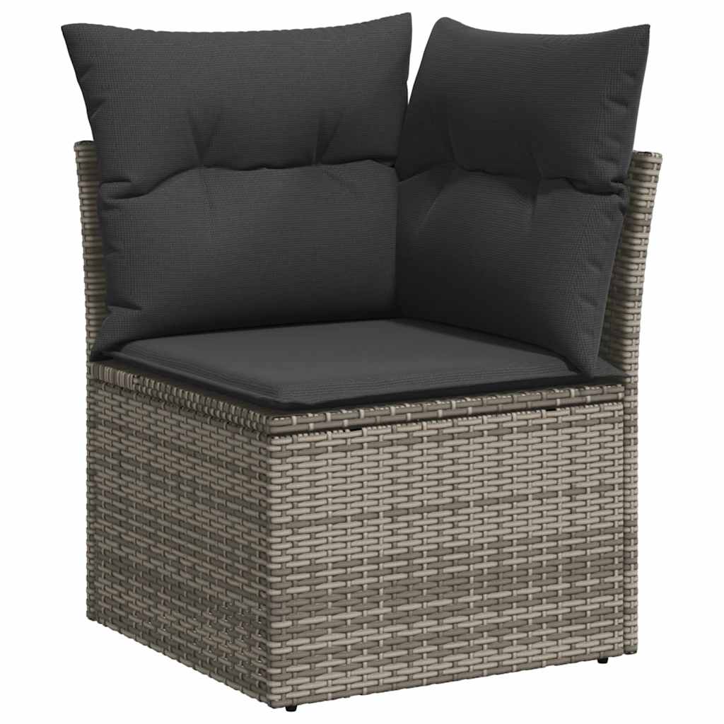 9 Pcs Garden Sofa Set with Cushions Grey Poly Rattan Acacia - Outdoor Comfort