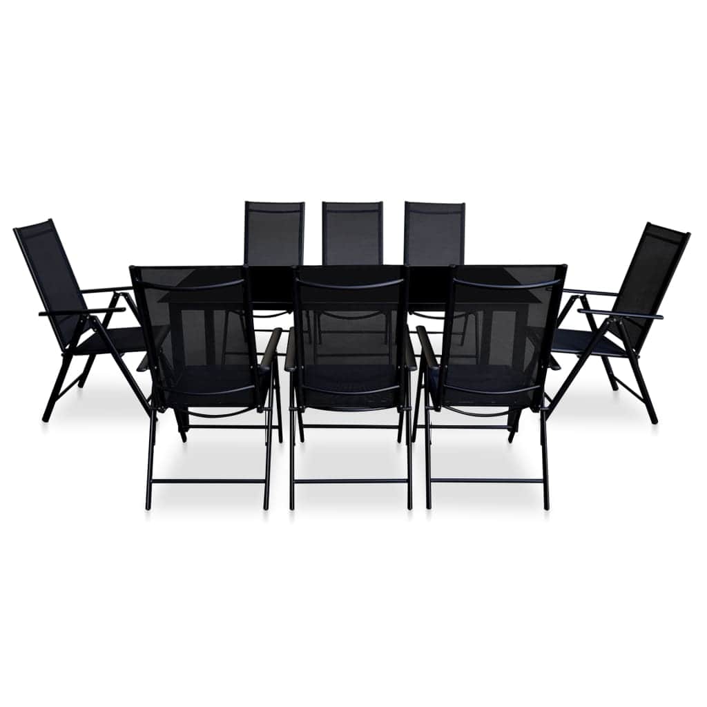 9 Piece Folding Outdoor Dining Set Aluminium Black