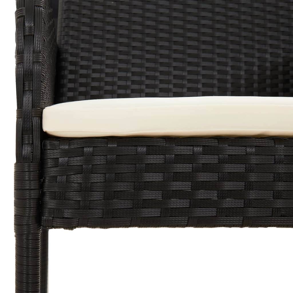 9 Piece Garden Dining Set with Cushions - Black Poly Rattan