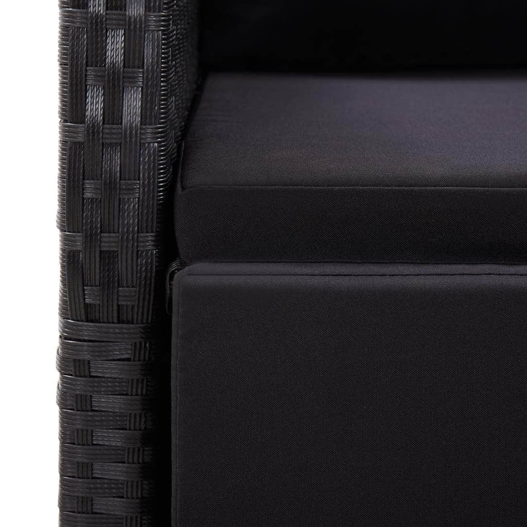9 Piece Garden Dining Set with Cushions Black Poly Rattan