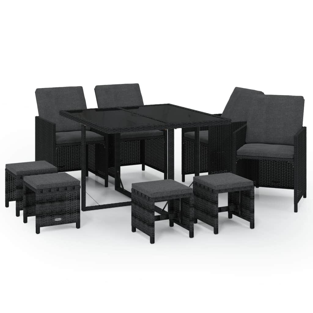 9 Piece Garden Dining Set with Cushions Poly Rattan Black