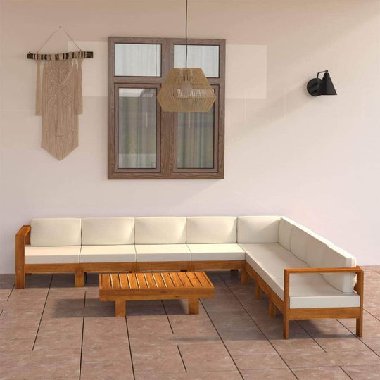 9 Piece Garden Lounge Set with Cream White Cushions Acacia