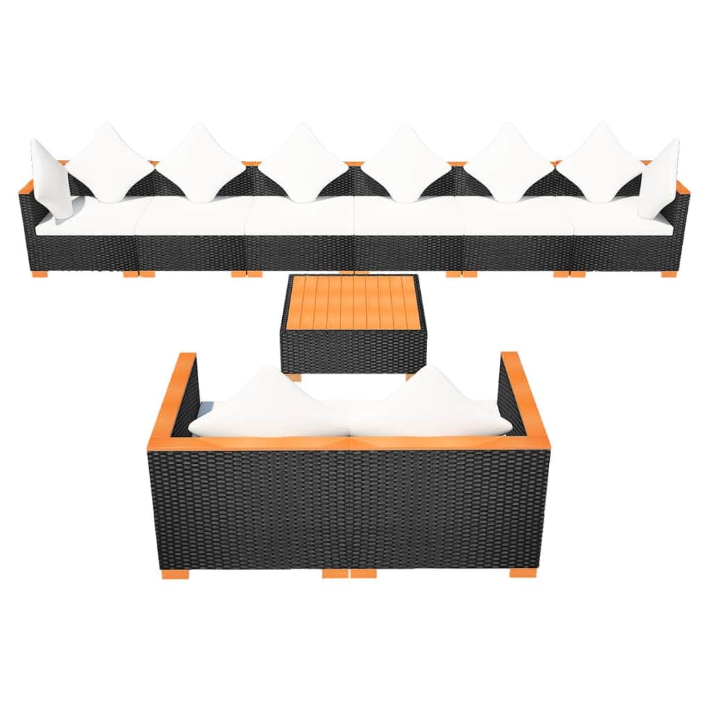 9 Piece Garden Lounge Set with Cushions Poly Rattan Black